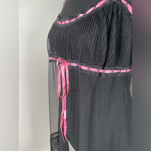 Women’s Y2K Medium Victoria Secret Black and Pink lace Babydoll Slip Dress - Picture 2 of 16